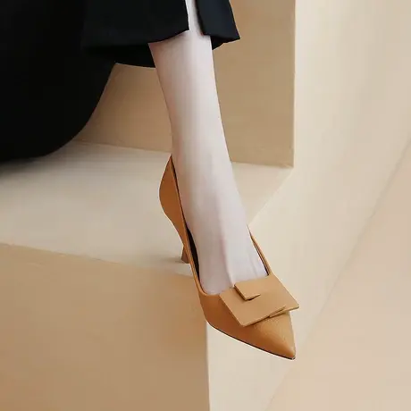 真皮不磨脚高跟鞋女细跟2023年春夏季新款气质职业法式尖头单鞋图片