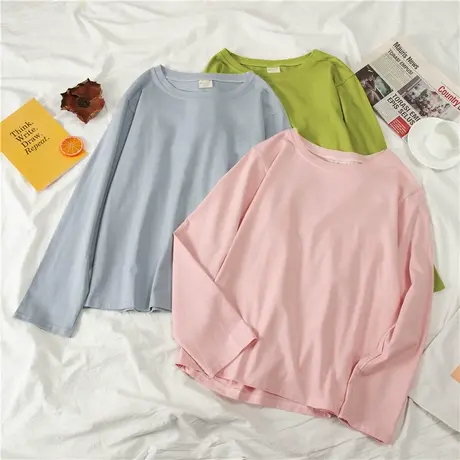 春秋衣宽松外穿黑色上衣内搭秋冬季洋气百搭打底衫女白色长袖t恤图片