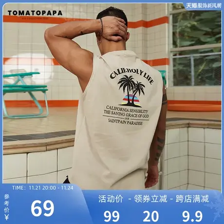 TOMATOPAPA夏季原创新款夏威夷坎肩字母背心男运动健身无袖T恤潮图片