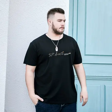 胖哥哥大码青少年夏季圆领短袖t恤男半袖加肥加大男胖子半袖t恤图片