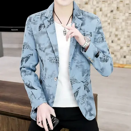 2021新款小西装外套男韩版个性印花西服青年潮牌ins痞帅春季外套图片