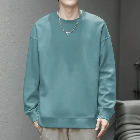 350g重磅卫衣男2024新款圆领长袖t恤宽松潮流百搭无帽纯色打底衫商品大图