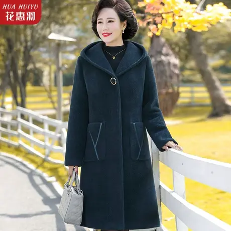 中年妈妈冬装貂绒过膝中长款大衣新款棉袄中老年女秋冬加绒厚外套图片