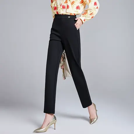 丽洁女裤黑色直筒裤2023春秋新款女高腰显瘦通勤休闲西装长裤子商品大图