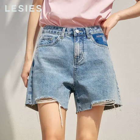 蓝色倾情 夏女装 线下专柜商场同款撞色设计绣花毛边牛仔短裤图片