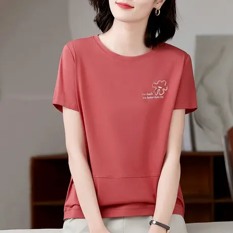 高端纯棉t恤女夏2024新款洋气质妈妈装上衣宽松显瘦短袖大码体恤商品大图