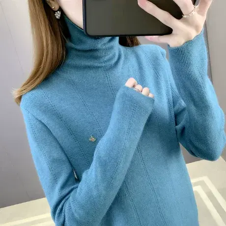 堆堆领毛衣女2023年秋冬新款长袖内搭宽松舒适加厚高领针织打底衫商品大图