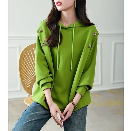 宝诗黎新款休闲宽松连帽短卫衣女减龄设计感秋装2023时尚棉质长袖商品大图