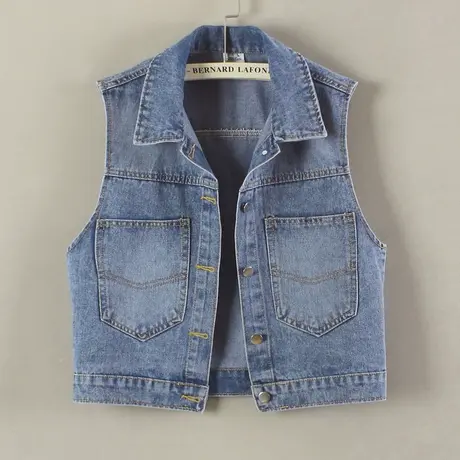 牛仔马甲女背心短款春秋夏宽松新款无袖大码外搭修身蓝色百搭坎肩商品大图