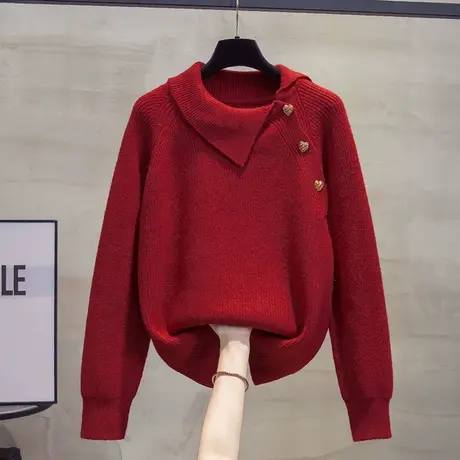 方领毛衣女加厚打底衫2023秋冬新款宽松套头外穿针织衫内搭上衣潮商品大图