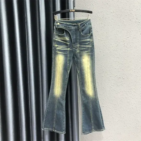 秋装女2023年新款设计感高腰显瘦怀旧水洗牛仔裤美式复古微喇裤潮图片