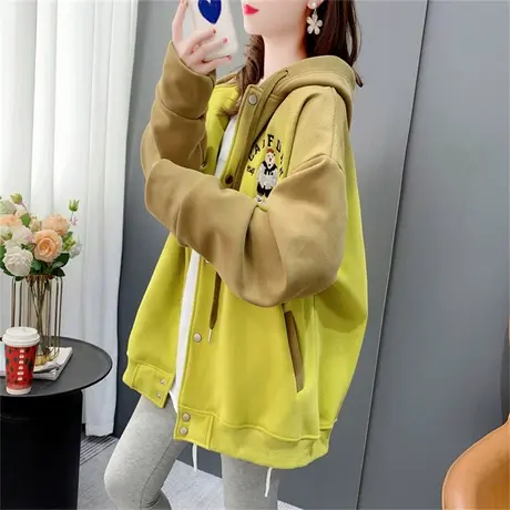 渐变刺绣加绒连帽卫衣开衫女冬季2022年新款宽松洋气学生上衣外套图片