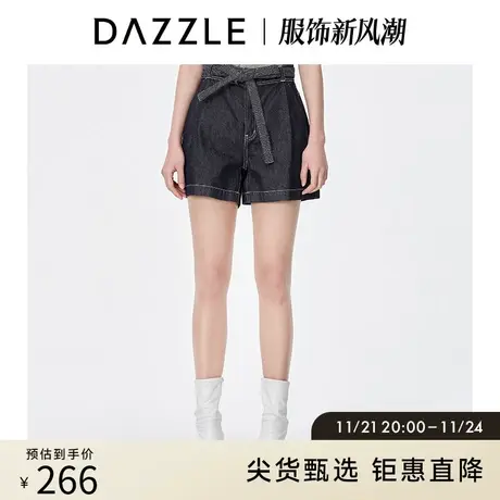 DAZZLE地素奥莱 撞色明线高腰a字牛仔短裤女2D2R1041T商品大图
