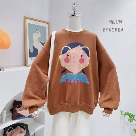 韩国东大门上衣秋冬新款ins油画风宽松大版包臀卫衣遮肉慵懒休闲图片