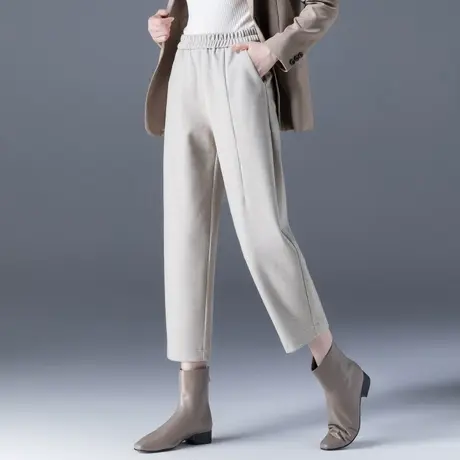 毛呢裤子女秋冬2024新款冬直筒九分休闲哈伦裤八分裤小个子奶奶裤商品大图