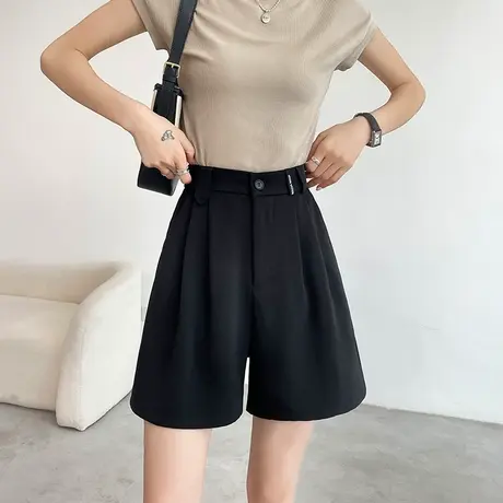 黑色西装短裤女小个子夏2023薄款高腰宽松显瘦a字休闲阔腿五分裤商品大图