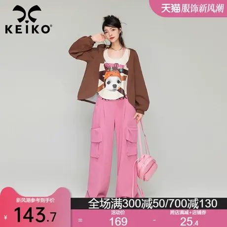 KEIKO 美式复古假两件卫衣女薄款2024春季新卡通印花宽松显瘦上衣商品大图