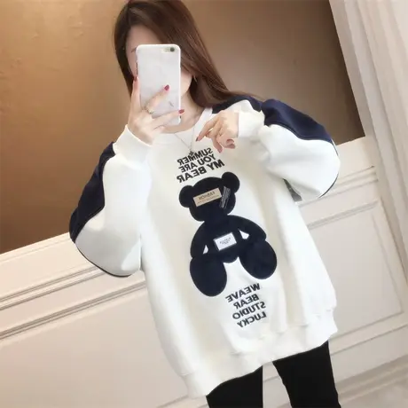 设计感小众卫衣女秋冬季韩版宽松加绒加厚小个子可爱小熊上衣外套商品大图