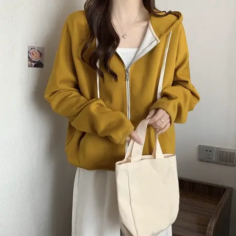 ins超火卫衣女春秋薄款2025新款长袖宽松上衣连帽开衫拉链外套潮图片