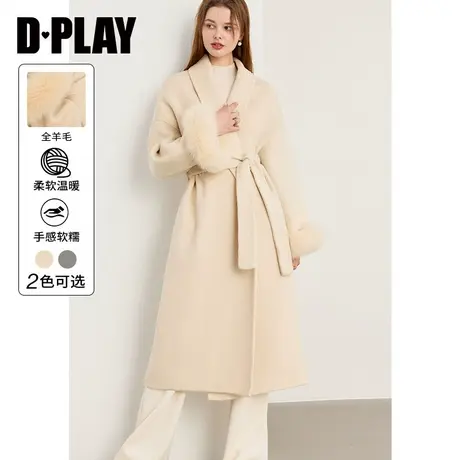 DPLAY大衣冬季米白色双面呢大衣羊毛大衣外套大衣图片