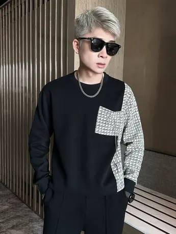 2023春秋新款卫衣秋装男款套头拼格子上衣青年休闲潮流卫衣秋季男商品大图