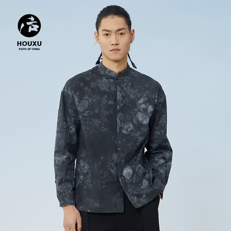 后序中国风衬衫男长袖宽松中华立领衬衣中式盘扣扎染 高端衬衫男商品大图