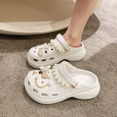 两穿洞洞鞋女2023夏季新款厚底百搭珍珠小香风沙滩防滑外穿凉拖鞋商品大图