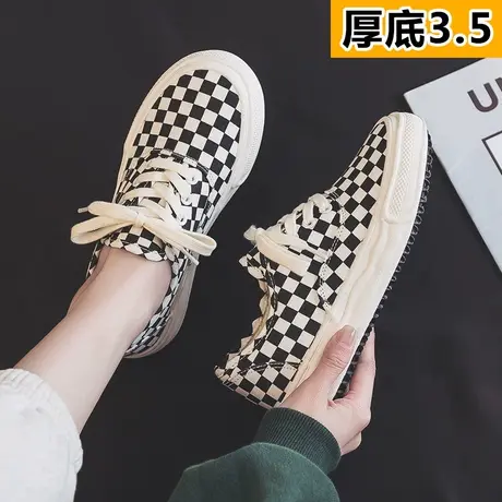 2023新款春秋季棋盘格帆布鞋女ulzzang小众百搭板鞋厚底ins潮鞋子图片