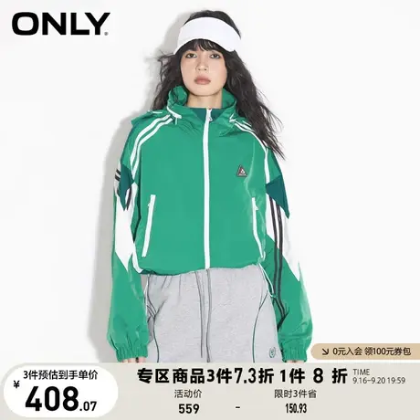 ONLY奥莱春季新款时尚休闲复古拼色连帽短款外套女商品大图