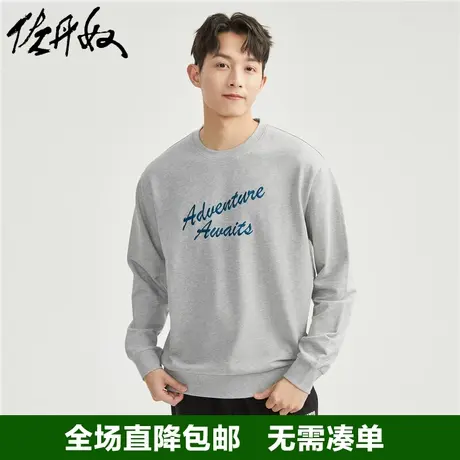 佐丹奴卫衣男新款针织纯棉字母刺绣潮流宽松落肩圆领上衣01023403图片