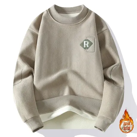 男士卫衣毛衣秋冬季新款一体加绒加厚宽松圆领保暖上衣打底针织衫商品大图