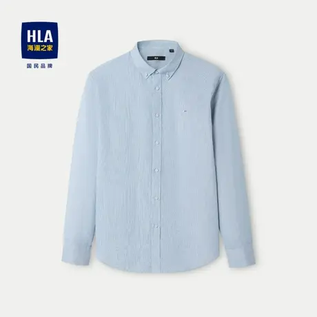 HLA/海澜之家条纹休闲衬衫2024春夏新款纯棉扣领尖领提花衬衣男图片
