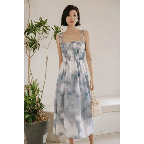 弥古水墨抹胸吊带扎染连衣裙高级感女夏季三亚度假沙滩裙海边裙子图片