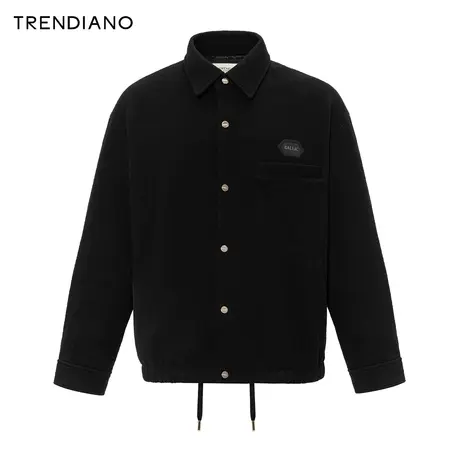 TRENDIANO绵羊毛宽松翻领外套2024年春季新款绒感休闲百搭上衣男商品大图