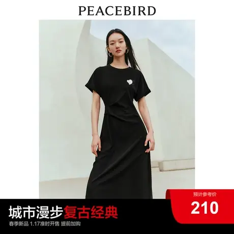 太平鸟短袖连衣裙女2024春新款设计感不规则下摆收腰T恤裙休闲潮图片