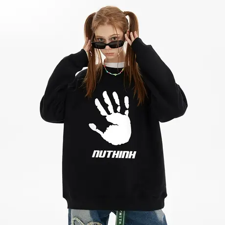 Nuthink欧美小众设计感卫衣男潮ins潮牌宽松加绒加厚情侣上衣冬季商品大图