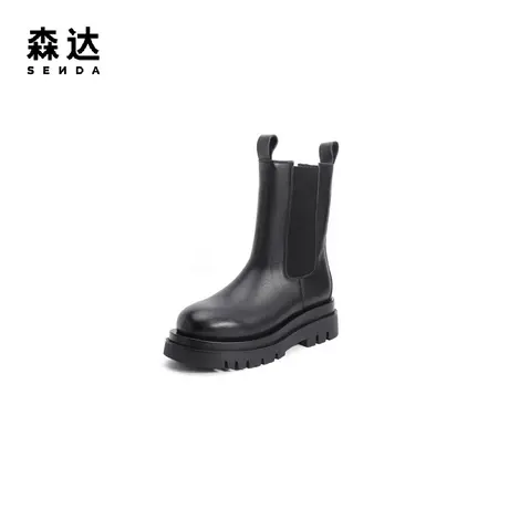 森达奥莱短靴冬季专柜同款简约时尚厚底切尔西中筒靴4EN01DZ0图片