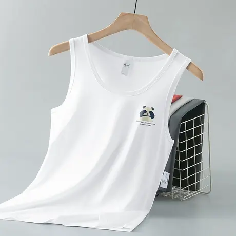 莫代尔白色背心男夏季小熊印花无袖坎肩冰丝速干凉感运动吊带汗衫图片