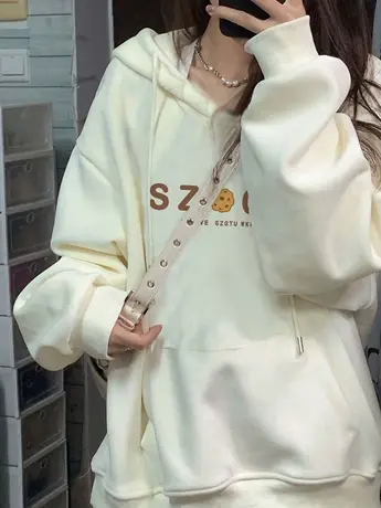 连帽奶呼呼卫衣女秋冬小众设计感大码宽松加绒加厚美式复古外套潮图片