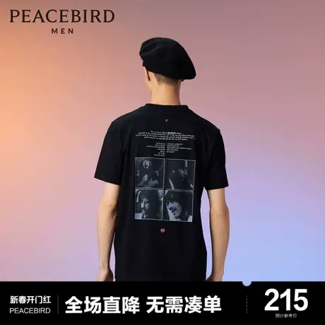 【音乐青年】太平鸟男装 潮流美式复古黑色短袖T恤男B1CND3101图片