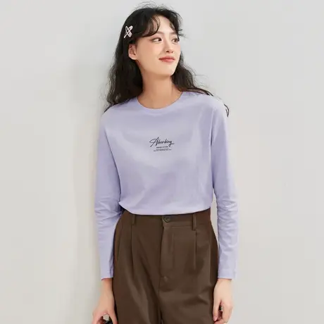 真维斯Z+女装 多色圆领长袖T恤显瘦百搭纯棉简约印花上衣X图片