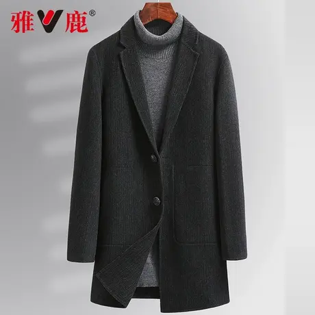 雅鹿男士羊毛呢子大衣男中长款风衣加肥加大宽松西装领双面呢外套图片
