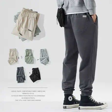 hansca秋冬季休闲裤男纯色抽绳宽松束脚显瘦工装长裤子男加绒加厚商品大图