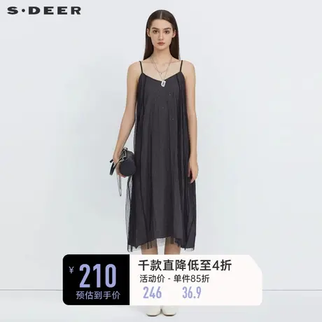 sdeer圣迪奥星空裙女休闲网纱波点吊带连衣裙S223Z125F图片