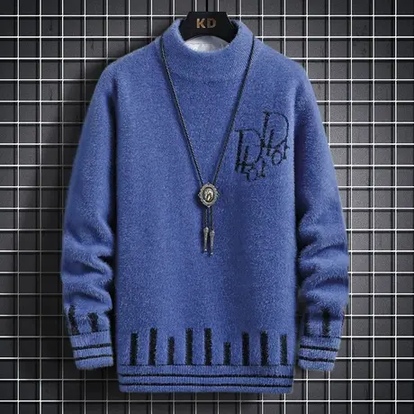 青少年学生毛衣12胖大童13学生半高领加厚针织打底衫15秋冬男孩商品大图