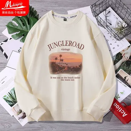 卫衣chic港风男圆领原宿插画无帽长袖春秋薄款潮牌oversize上衣服商品大图