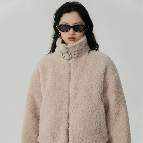 omont蛋挞家 短款羊羔毛外套女冬季2023新款小个子机车服棉服外套图片