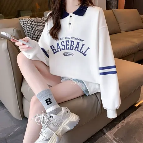 秋季女士卫衣女2023年新款ins超火娃娃领洋气短款宽松小个子上衣商品大图