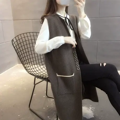 毛衣2023年新款女宽松外穿背心中长款开衫女针织衫背心马甲外套女商品大图