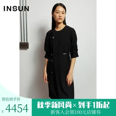 恩裳商场同款春季三醋酸时尚堆叠门襟不对称设计层次感连衣裙图片